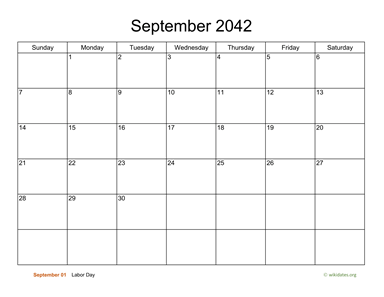 Basic Calendar for September 2042