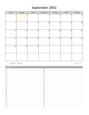 September 2042 Calendar with To-Do List