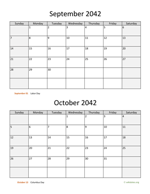 September and October 2042 Calendar Vertical