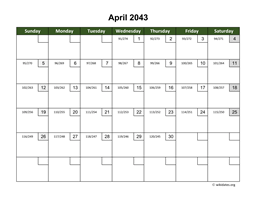 April 2043 Calendar with Day Numbers