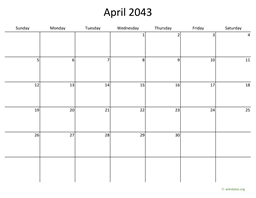 April 2043 Calendar with Bigger boxes