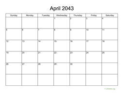 Basic Calendar for April 2043