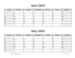 April and May 2043 Calendar