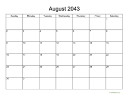 Basic Calendar for August 2043