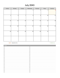 July 2043 Calendar with To-Do List