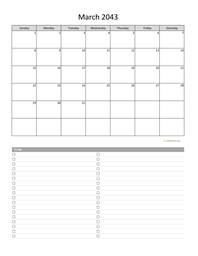 March 2043 Calendar with To-Do List