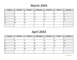 March and April 2043 Calendar