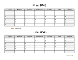 May and June 2043 Calendar