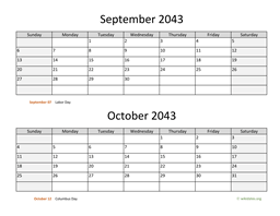 September and October 2043 Calendar