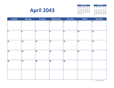 April 2043 Calendar Classic
