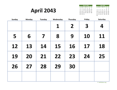 April 2043 Calendar with Extra-large Dates