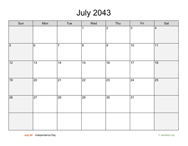 July 2043 Calendar with Weekend Shaded