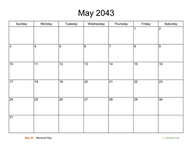 Basic Calendar for May 2043