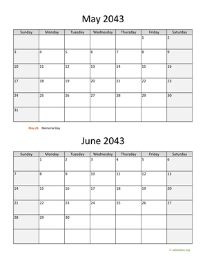 May and June 2043 Calendar Vertical