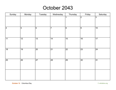 Basic Calendar for October 2043