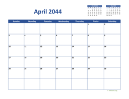 April 2044 Calendar Classic