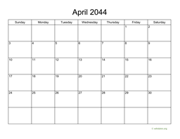 Basic Calendar for April 2044