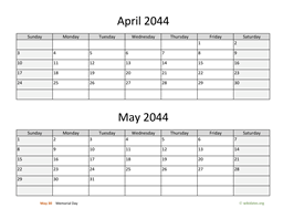 April and May 2044 Calendar