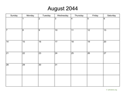 Basic Calendar for August 2044