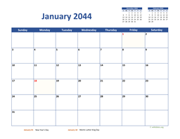 January 2044 Calendar Classic