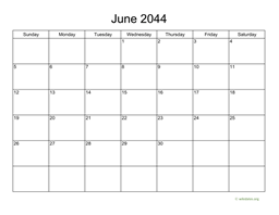 Basic Calendar for June 2044