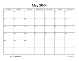 Basic Calendar for May 2044