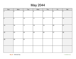 May 2044 Calendar with Weekend Shaded