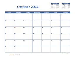 October 2044 Calendar Classic