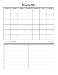October 2044 Calendar with To-Do List