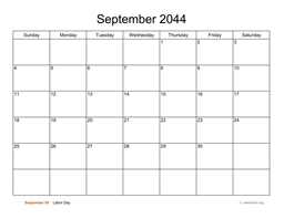 Basic Calendar for September 2044