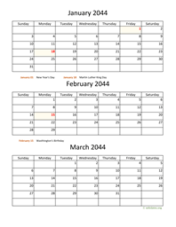 three months 2044 calendar vertical