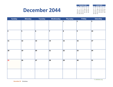 December 2044 Calendar Classic