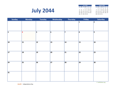July 2044 Calendar Classic