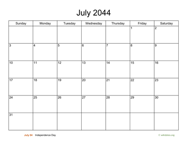 Basic Calendar for July 2044