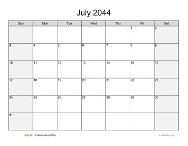 July 2044 Calendar with Weekend Shaded