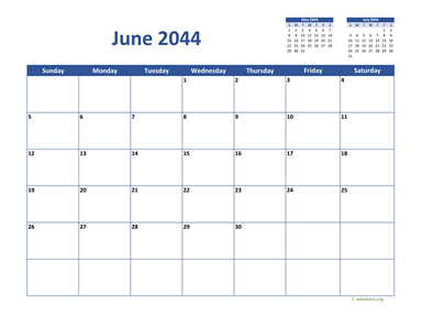 June 2044 Calendar Classic