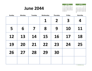 June 2044 Calendar with Extra-large Dates