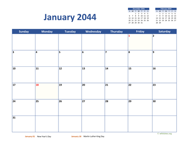 Monthly 2044 Calendar Classic