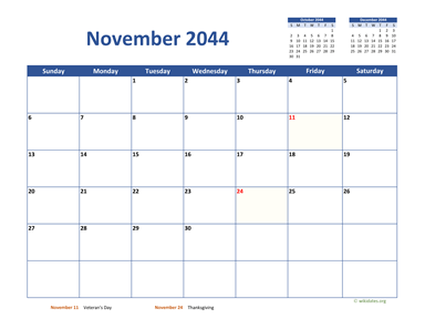 November 2044 Calendar Classic