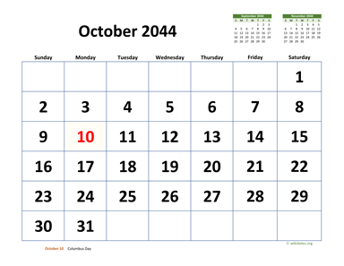 October 2044 Calendar with Extra-large Dates