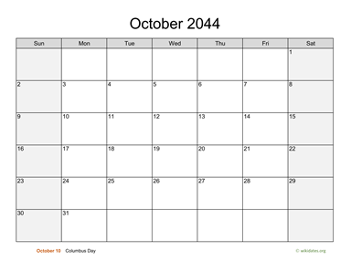October 2044 Calendar with Weekend Shaded
