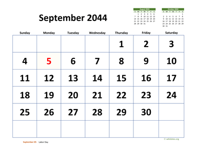 September 2044 Calendar with Extra-large Dates