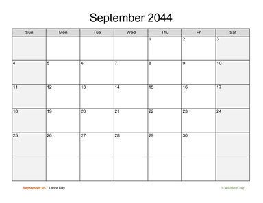 September 2044 Calendar with Weekend Shaded