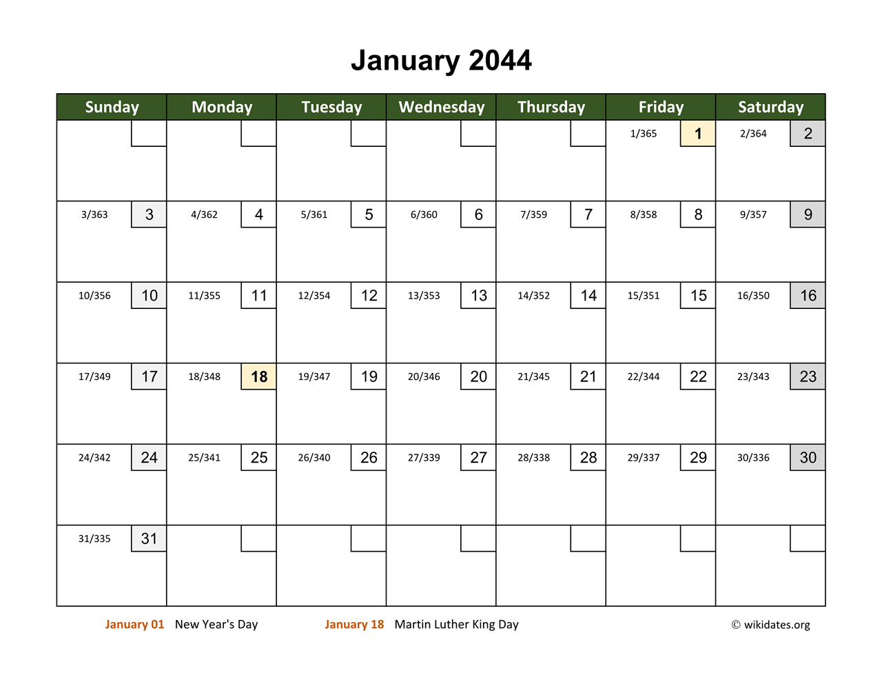 January 44 Calendar With Day Numbers Wikidates Org