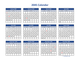 2045 Calendar in PDF
