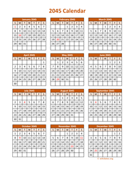 Full Year 2045 Calendar on one page