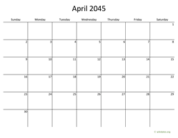 April 2045 Calendar with Bigger boxes