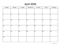 Basic Calendar for April 2045