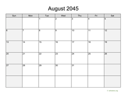 August 2045 Calendar with Weekend Shaded