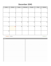 December 2045 Calendar with To-Do List